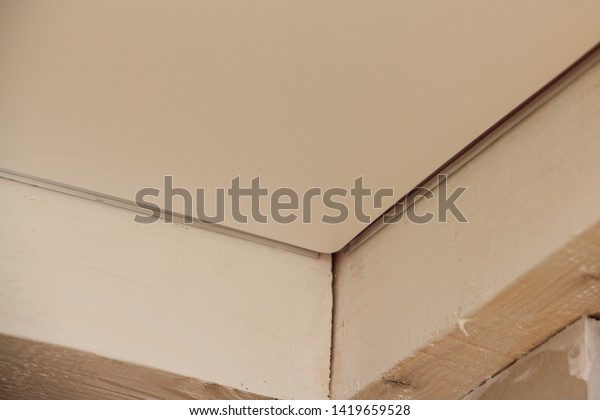 Installation White Pvc Stretch Suspended Ceilings Stock