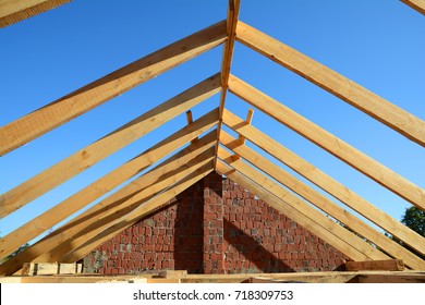 Installation Wooden Beams Construction Roof Truss Stock Photo 718309753 ...