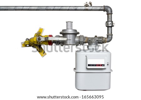 Installed Gas Meter with Pipes isolated on white background