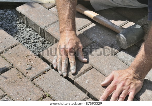 Installing Brick Patio Stock Photo Edit Now 87593329