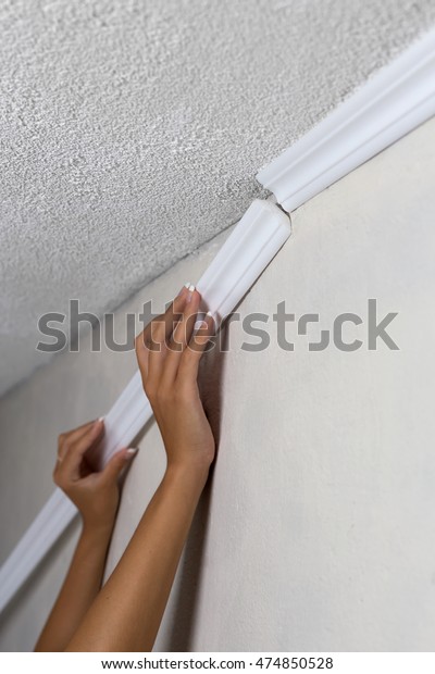 Installing Crown Molding On Ceiling Room Stock Photo Edit Now