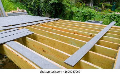 Installing Deck Patio Construction. Boards With Above Ground Deck