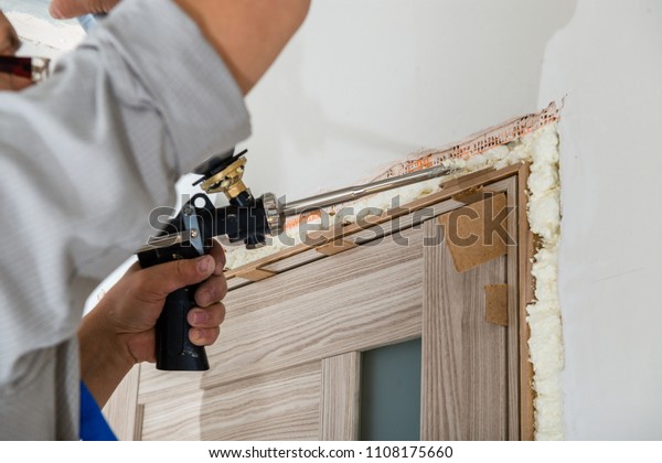 Installing Door Unit Adult Repairman Fixing Stock Photo Edit Now