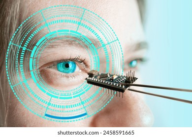 Installing electronic chip into human bionic, neuroprosthetic eye, cutting-edge technology, Visionary technological advancement, restore sight