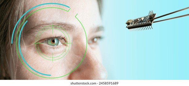 Installing electronic chip into human bionic, neuroprosthetic eye, cutting-edge technology, futuristic vision, restore sight