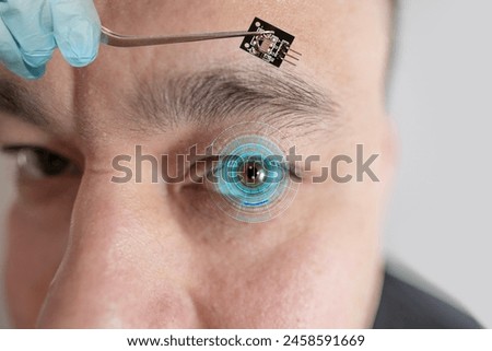 Installing electronic chip into human bionic, neuroprosthetic eye, cutting-edge technology, Visionary technological advancement, restore sight
