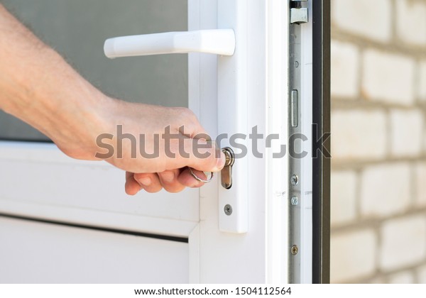 Installing Lock Metal Front Door Checking Stock Photo Edit Now
