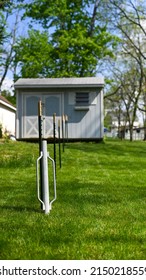 Installing A Metal T Post Fence In Yard With Fence Post Driver Pounder