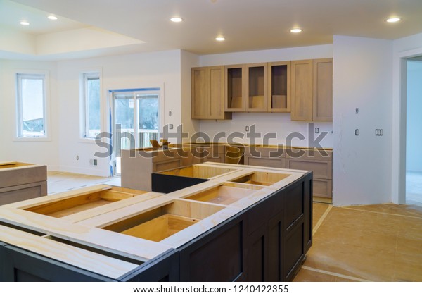 Installing New Induction Kitchen Kitchen Installation Stock Photo