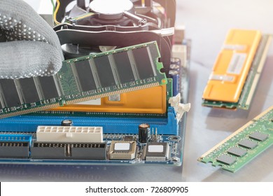 Installing new memory RAM on computer motherboard