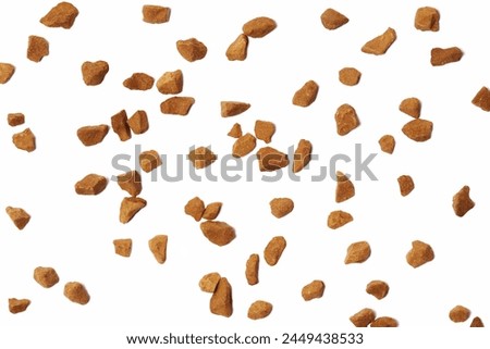 Instant coffee granules pattern, soluble coffee isolated white clipping, top view