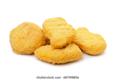 Instant food raw chicken nuggets ready for cooking isolated on a white background 