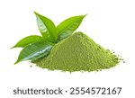 Instant matcha green tea with leaf on transparent png