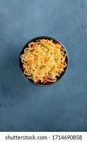 Instant Noodles With Carrot And Scallions, Overhead Shot With Copyspace