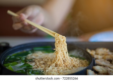 Instant noodles on hot pot served