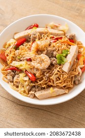 Instant Noodles Spicy Salad On Plate In Asian Style - Thai Food Style