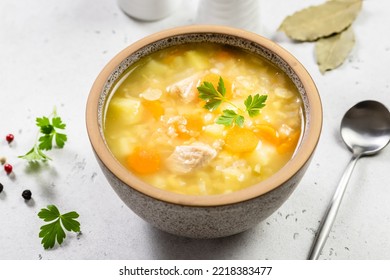 Instant Pot Healthy Split Pea Ham Soup In Bowl. Top View, Copy Space, Flat Lay.