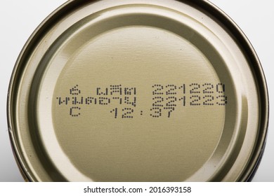 Instruction Of Lot Number, Manufacturing Date, And Expiry Date Label Of A Product In Thai Language. Print A Dotted Letter.