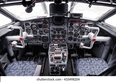 The Instrument Panel In The Cockpit Of A Private Jet