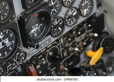 Instrument Panel Inside A Canadian Military Jet Fighter.