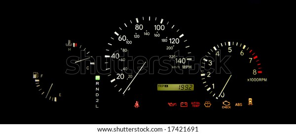 Instrument\
panel with the speedometer and the\
tachometer