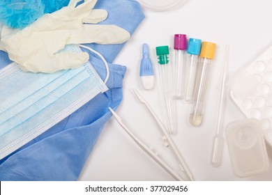 Instruments And Means For Taking Medical Laboratory Analysis. Overhead Perspective.