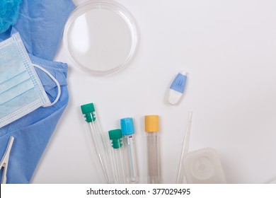 Instruments And Means For Taking Medical Laboratory Analysis. Overhead Perspective.