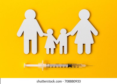 Insulin Syringe And Papercut Family - Prevention Of Diabetes Concept