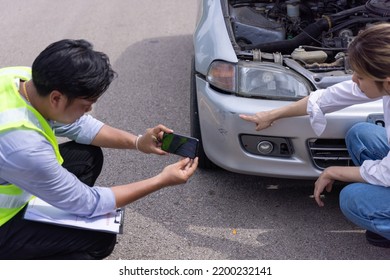 Insurance Agent Working On Car Accident Claim Process.