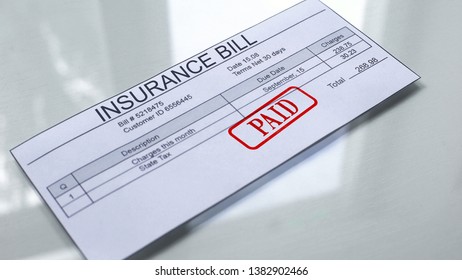 Insurance Bill Paid, Seal Stamped On Document, Payment For Services, Tariff