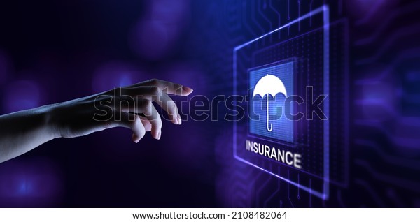 Insurance, health family car money travel\
Insurtech concept on virtual\
screen.