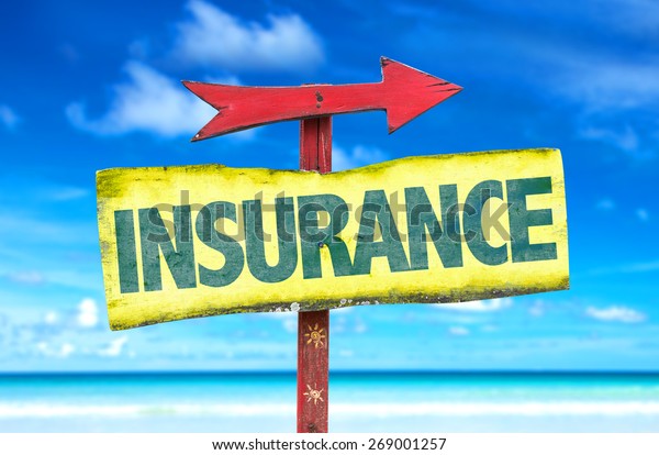 Insurance sign with beach\
background