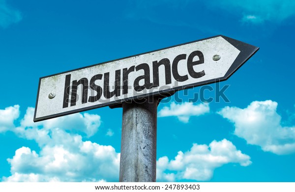 Insurance sign with sky\
background