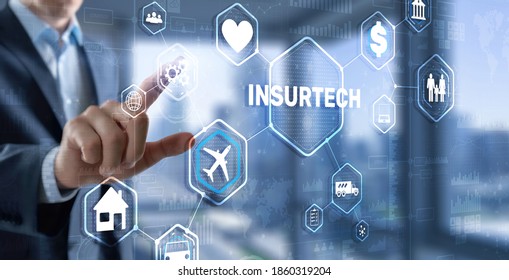 Insurtech button on virtual screen. New 2021 year.