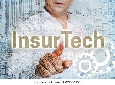 Insurtech concept with businessman visualization.