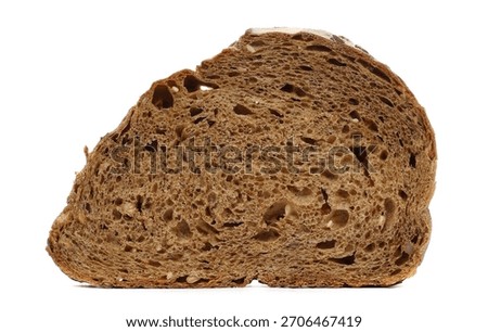 Integral dark bread slice with different seeds isolated on white background, side view