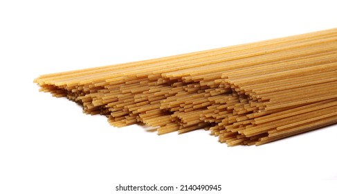 Integral spaghetti, organic whole wheat pasta isolated on white  - Shutterstock ID 2140490945