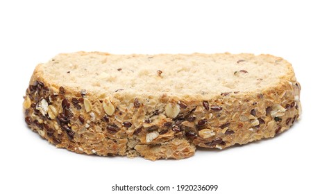 Integral wheat rye bread slice with seeds (linseed and oats) isolated on white background - Powered by Shutterstock