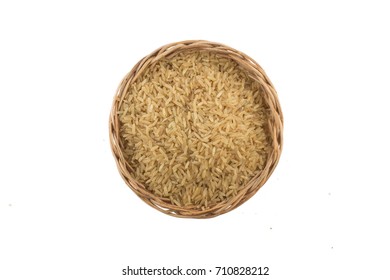 Integral Wholegrain Rice Into A Bowl Isolated On White Background