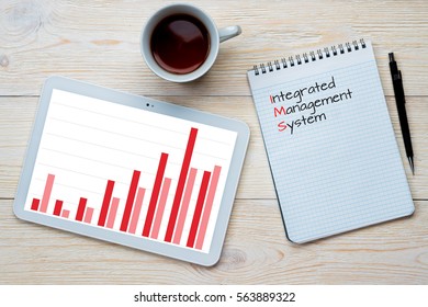 integrated management system bar chart on wooden table - Shutterstock ID 563889322