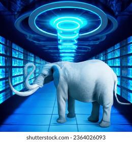 Imagine Blue-drawn Postgresql Elephant Working On AI-generated image ...