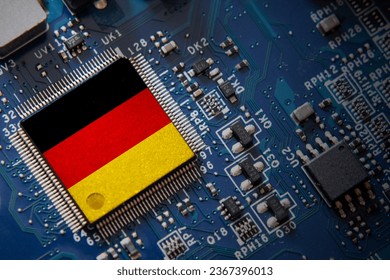 Integrated semiconductor microchip with Germany flag. Semiconductor industry