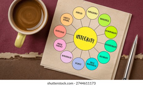 Integrity is the alignment of values, words, and actions, expressed through honesty, consistency, and moral courage - infographics