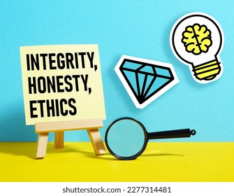 Integrity, honesty, ethics are shown using a text