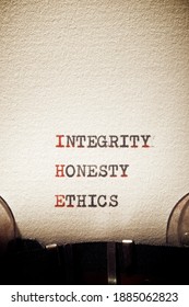 Integrity Honesty And Ethics Written With A Typewriter.