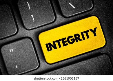 Integrity text button on keyboard, concept background