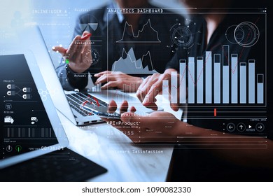 Intelligence (BI) And Business Analytics (BA) With Key Performance Indicators (KPI) Dashboard Concept.Business Team Meeting. Photo Professional Investor Working New Start Up Project. 