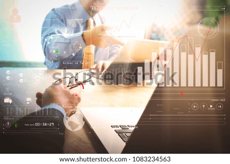 Intelligence (BI) and business analytics (BA) with key performance indicators (KPI) dashboard concept.Business team meeting present. professional investor working new startup project. 