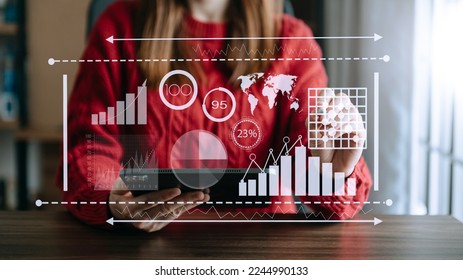 Intelligence and business analytics with dashboard concept.Website designer working in come digital tablet computer laptop.and smart phone. in office - Shutterstock ID 2244990133