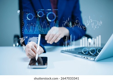 Intelligence and business analytics with dashboard concept.Website designer working in come digital tablet in office